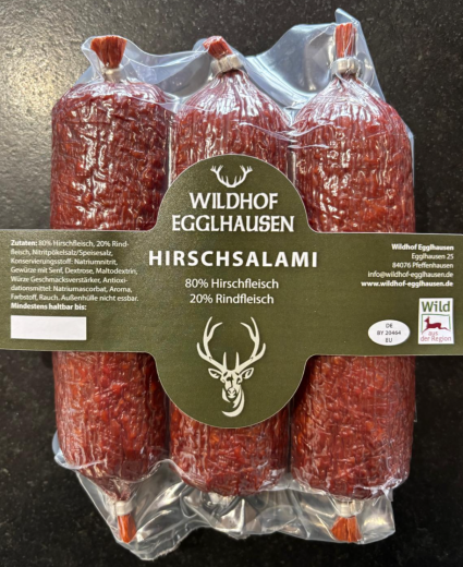 3er Pack Hirschsalami ohne Schweinefleisch (80% Hirsch, 20% Rind)